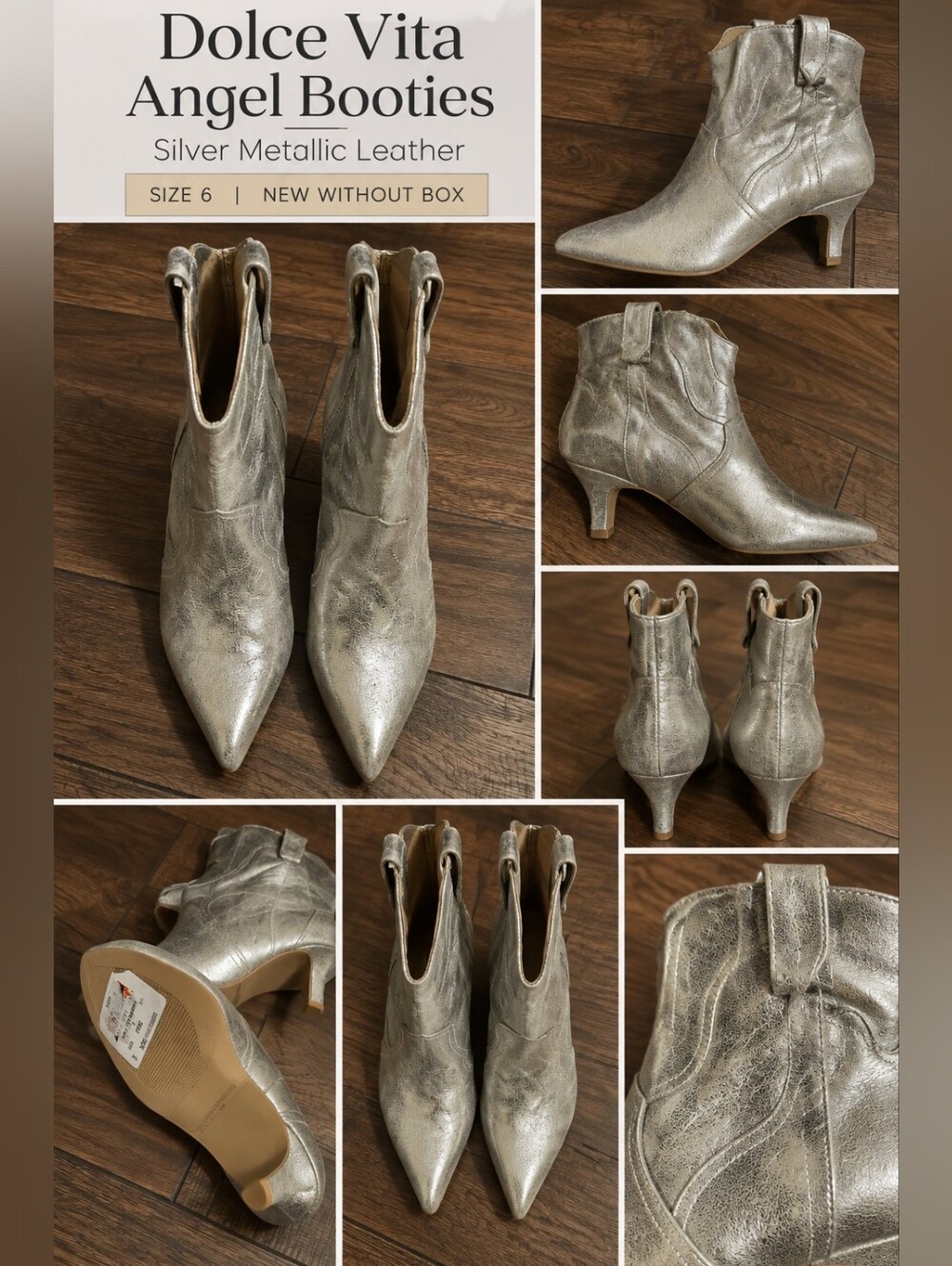 Dolce Vita Silver Metallic Pointed-Toe Ankle Booties - NWOB